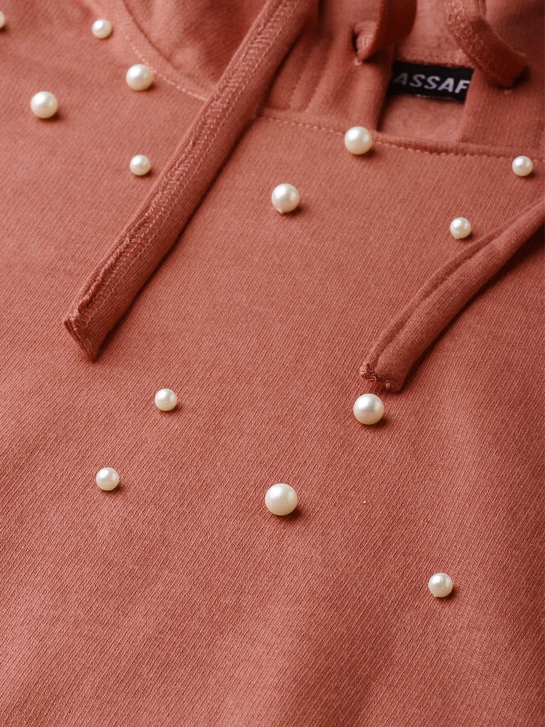 Women's Dusty Pink Pearl Front Crop Hoodie