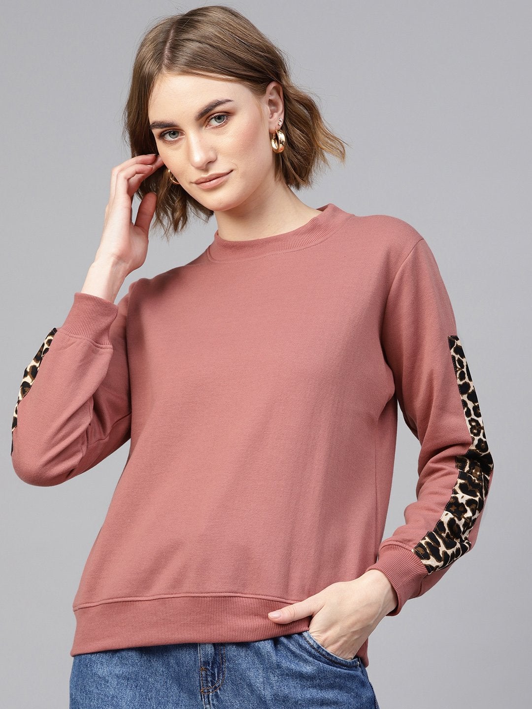Women's Dusty Pink Cheetah Print Tape Sweatshirt