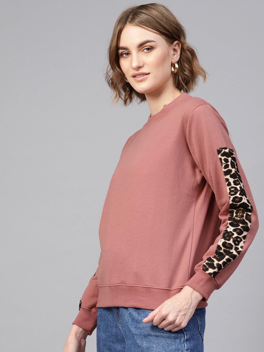 Women's Dusty Pink Cheetah Print Tape Sweatshirt