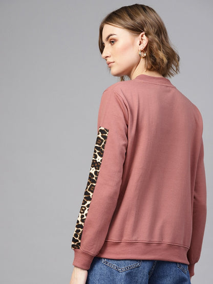 Women's Dusty Pink Cheetah Print Tape Sweatshirt