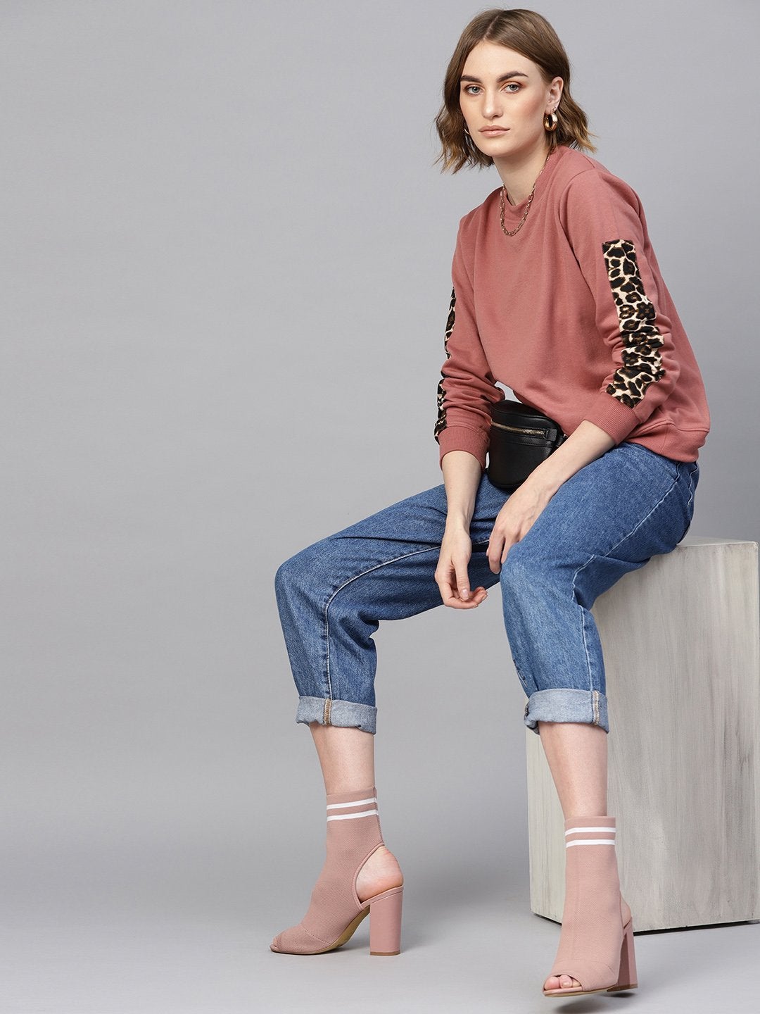Women's Dusty Pink Cheetah Print Tape Sweatshirt
