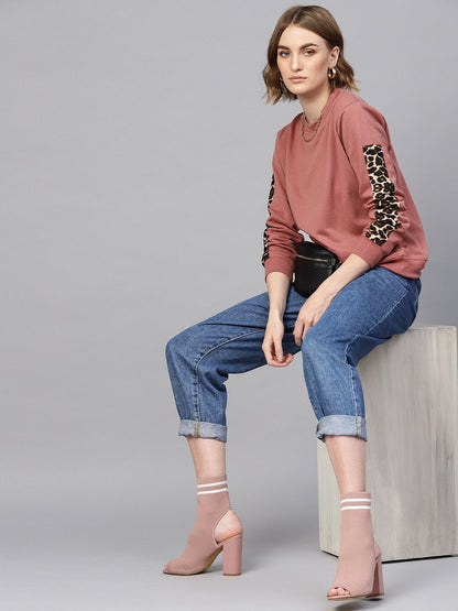 Women's Dusty Pink Cheetah Print Tape Sweatshirt