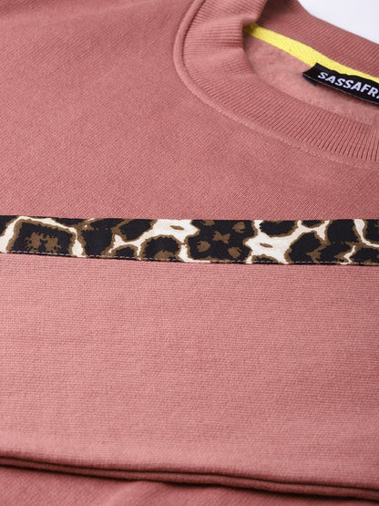 Women's Dusty Pink Cheetah Print Tape Sweatshirt