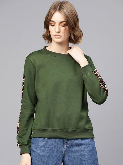 Women's Olive Cheetah Print Tape Sweatshirt