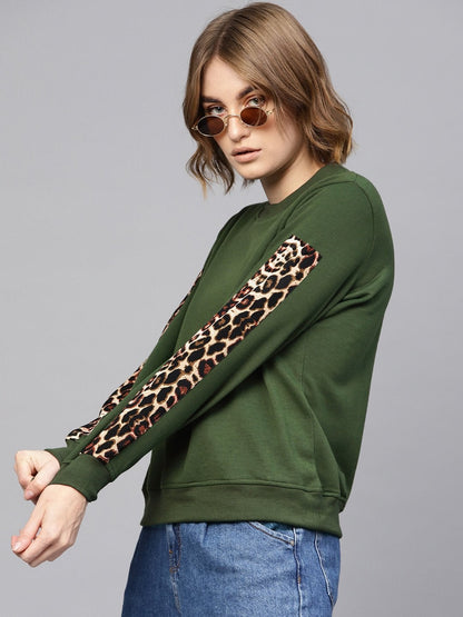 Women's Olive Cheetah Print Tape Sweatshirt