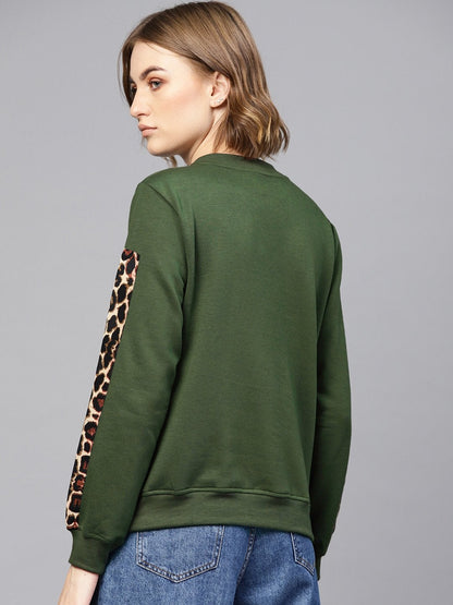 Women's Olive Cheetah Print Tape Sweatshirt