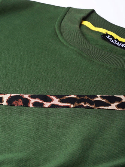 Women's Olive Cheetah Print Tape Sweatshirt