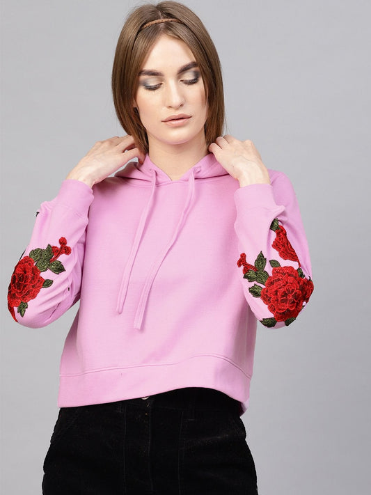 Women's Lavender Floral Patch Crop Hoodie