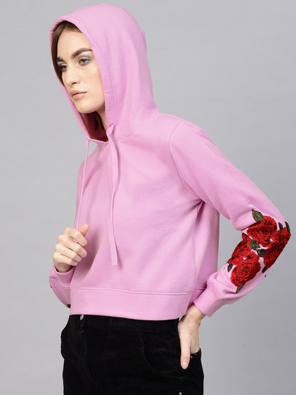 Women's Lavender Floral Patch Crop Hoodie