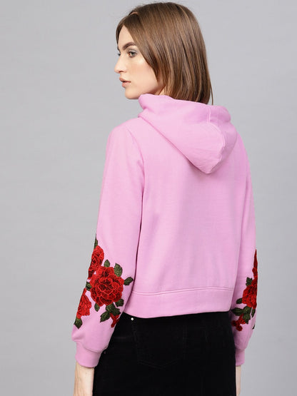 Women's Lavender Floral Patch Crop Hoodie