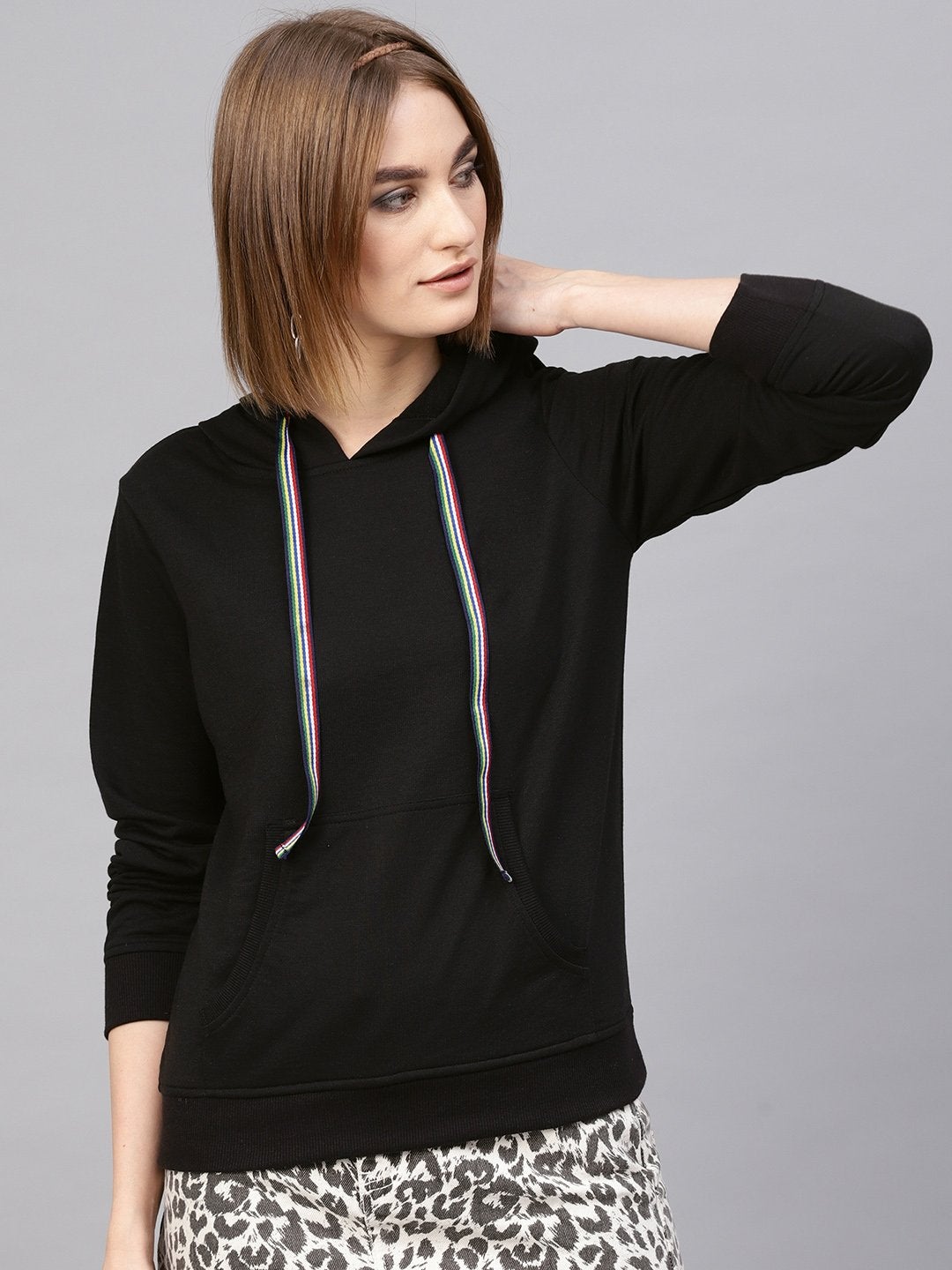 Women's Black Kangaroo Pocket Hoodie