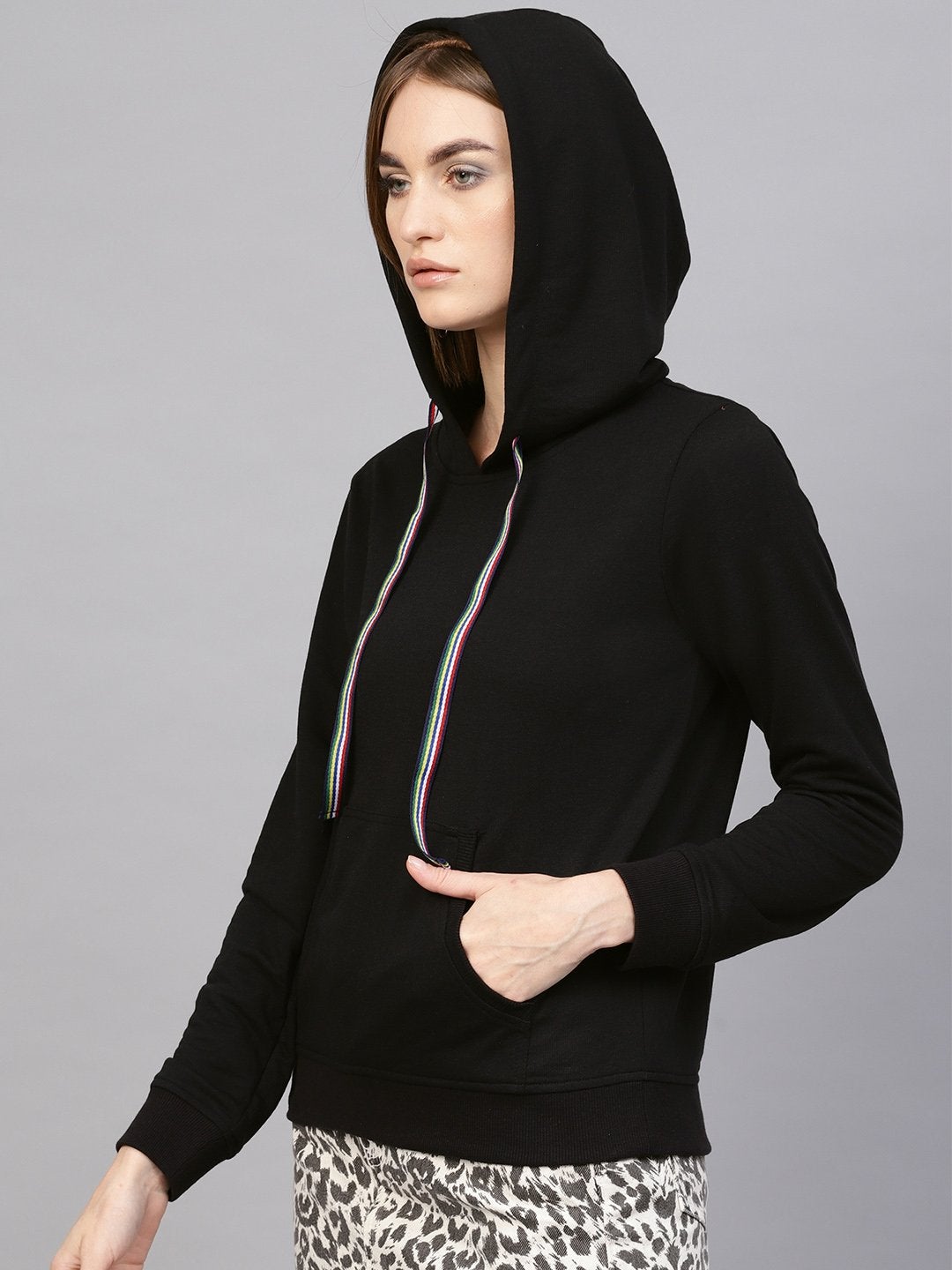 Women's Black Kangaroo Pocket Hoodie