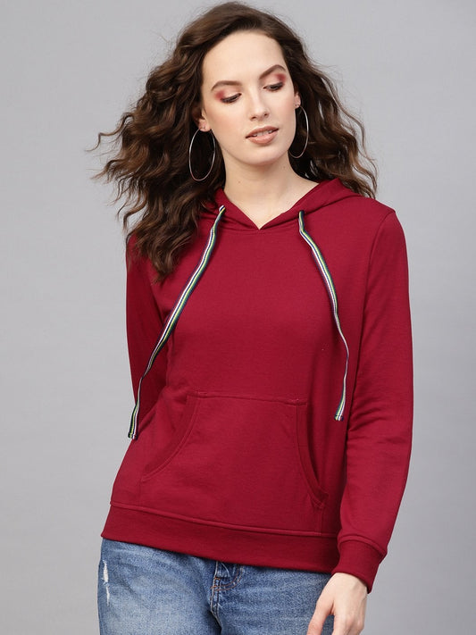 Women's Maroon Kangaroo Pocket Hoodie