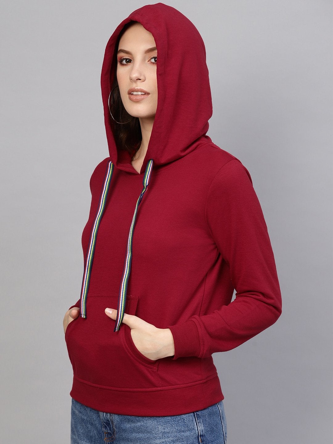 Women's Maroon Kangaroo Pocket Hoodie
