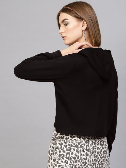 Women's Black Hair Pin Print Crop Hoodie