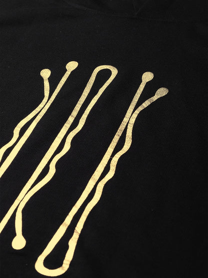 Women's Black Hair Pin Print Crop Hoodie
