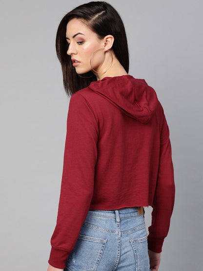 Women's Maroon Hair Pin Print Crop Hoodie