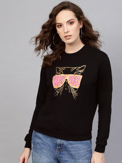 Women's Black Kitty Face Sweatshirt