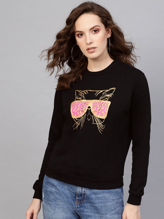 Women's Black Kitty Face Sweatshirt