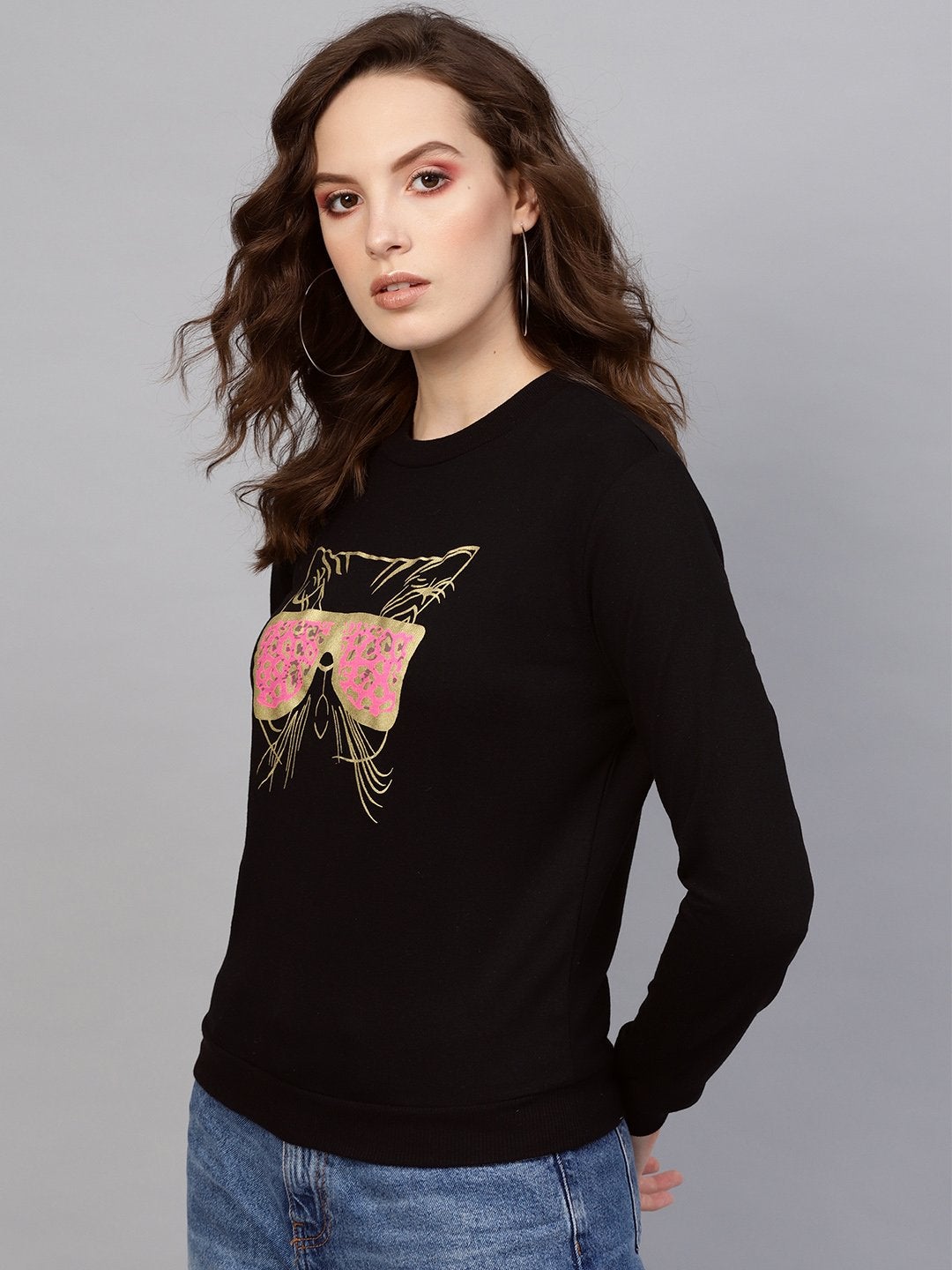 Women's Black Kitty Face Sweatshirt