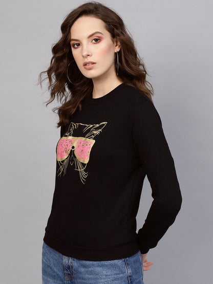 Women's Black Kitty Face Sweatshirt