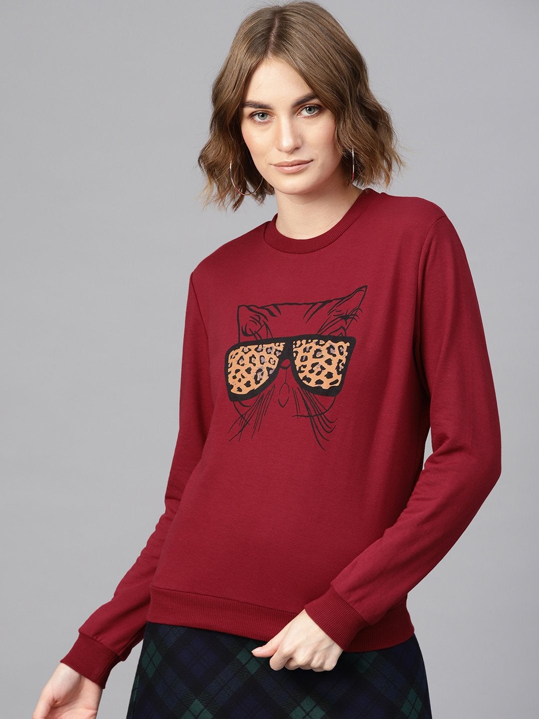 Women's Maroon Kitty Face Sweatshirt