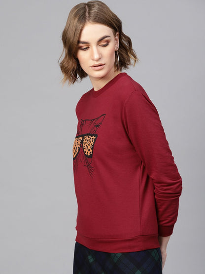 Women's Maroon Kitty Face Sweatshirt
