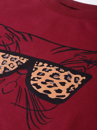 Women's Maroon Kitty Face Sweatshirt