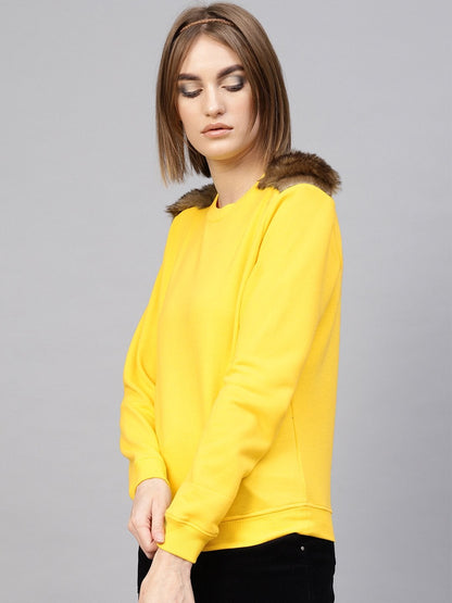 Women's Yellow Fur Shoulder Patch Sweatshirt