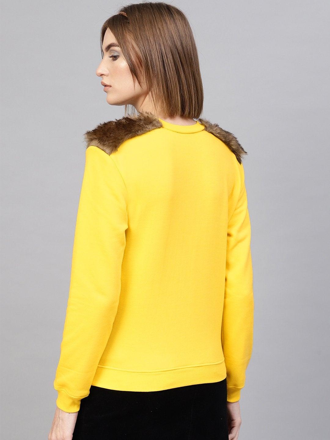 Women's Yellow Fur Shoulder Patch Sweatshirt