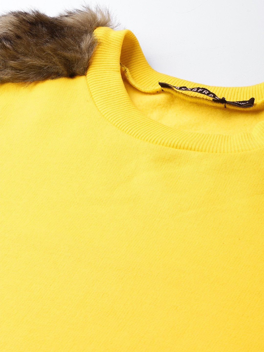 Women's Yellow Fur Shoulder Patch Sweatshirt