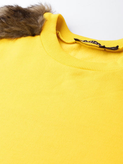 Women's Yellow Fur Shoulder Patch Sweatshirt