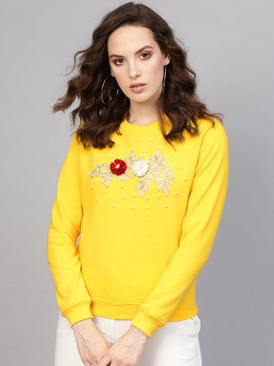 Women's Yellow Floral Patch Sweatshirt