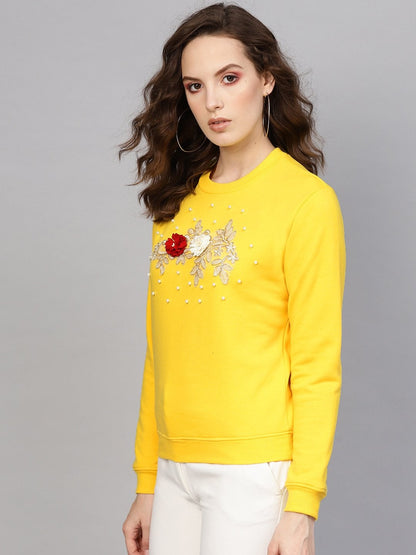 Women's Yellow Floral Patch Sweatshirt