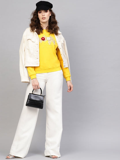 Women's Yellow Floral Patch Sweatshirt