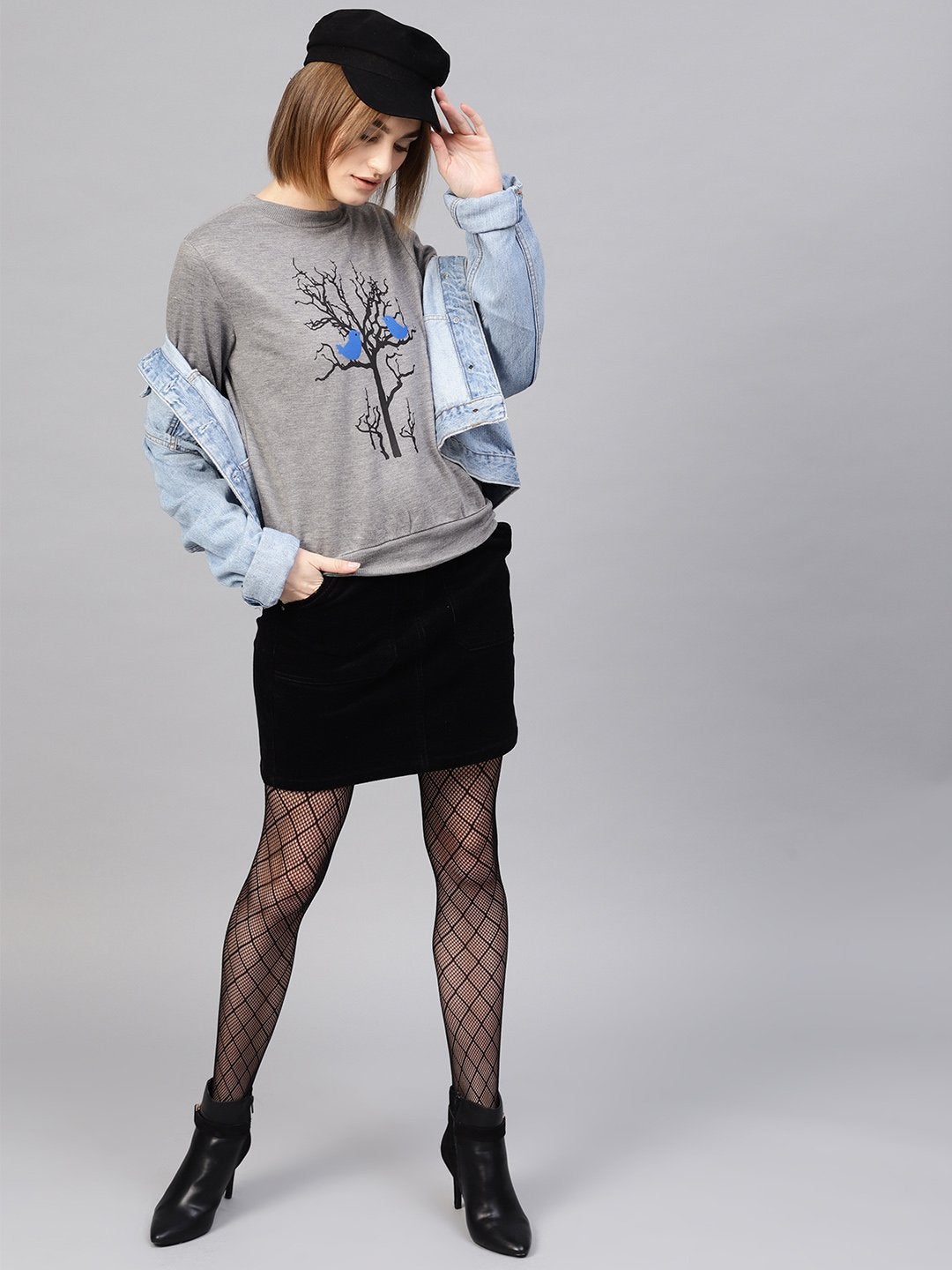Women's Grey Tree Print Sweatshirt