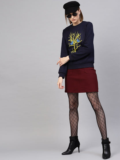 Women's Navy Tree Print Sweatshirt