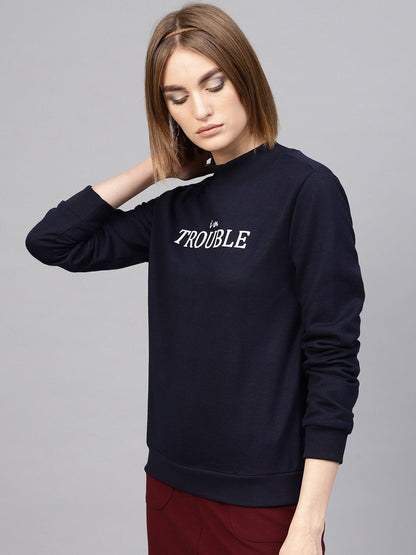 Women's Navy Slogan Print Sweatshirt