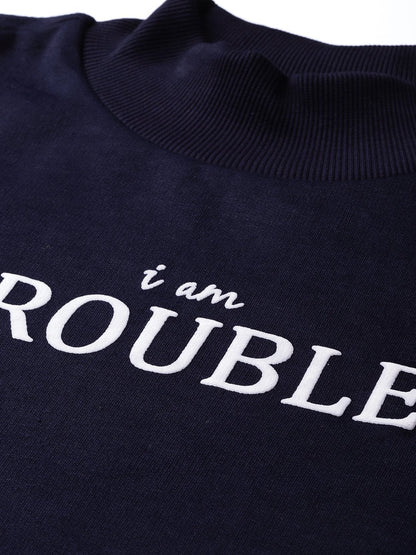 Women's Navy Slogan Print Sweatshirt
