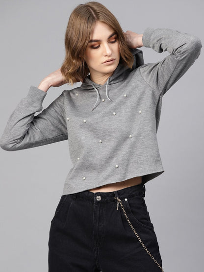 Women's Grey Pearl Crop Hoodie