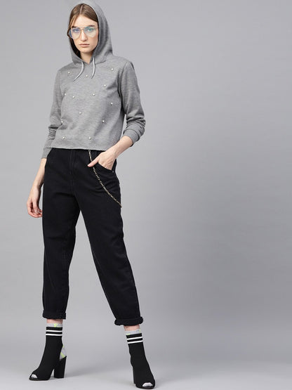 Women's Grey Pearl Crop Hoodie