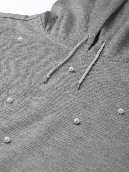 Women's Grey Pearl Crop Hoodie