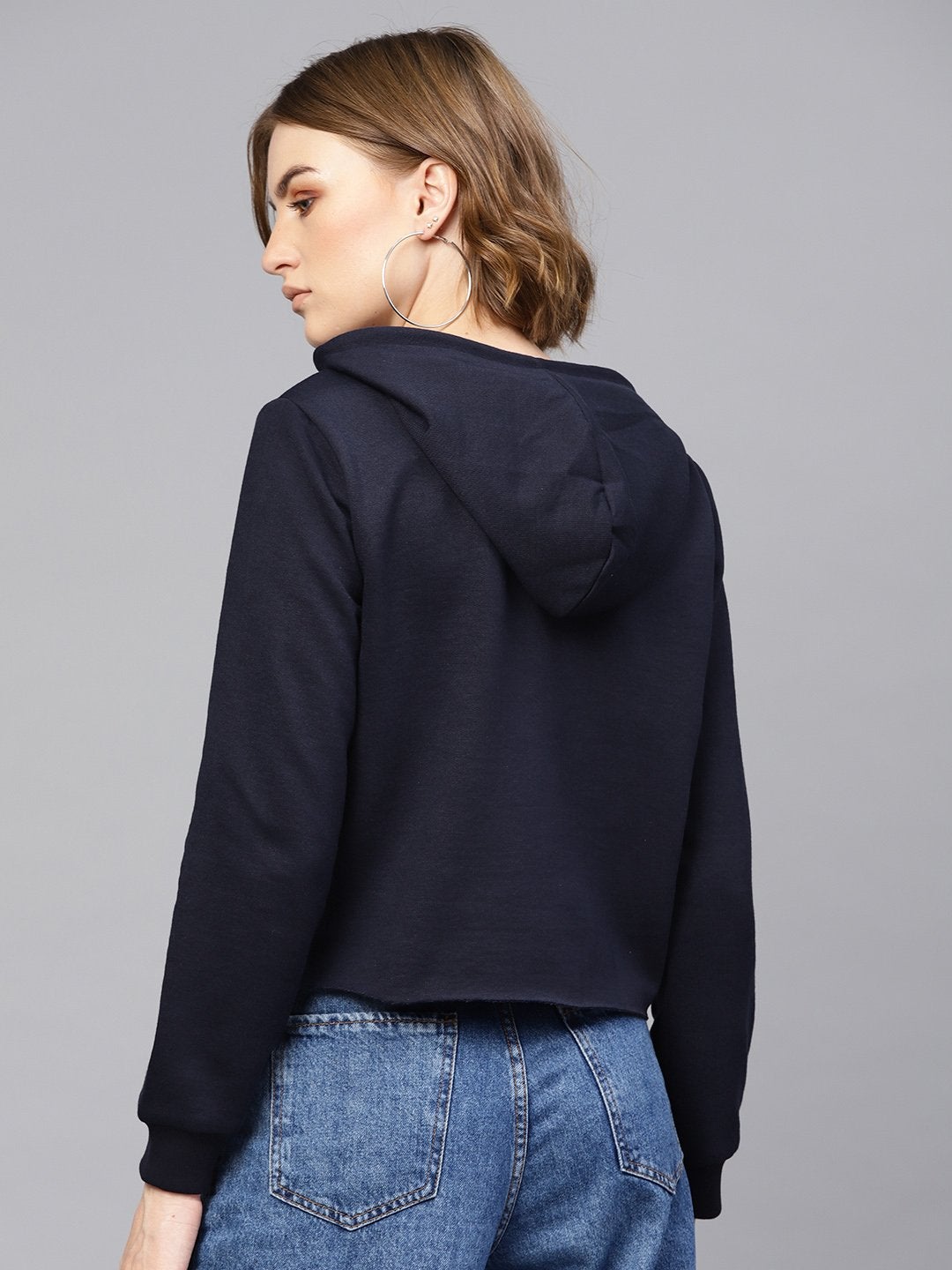 Women's Navy Pearl Crop Hoodie