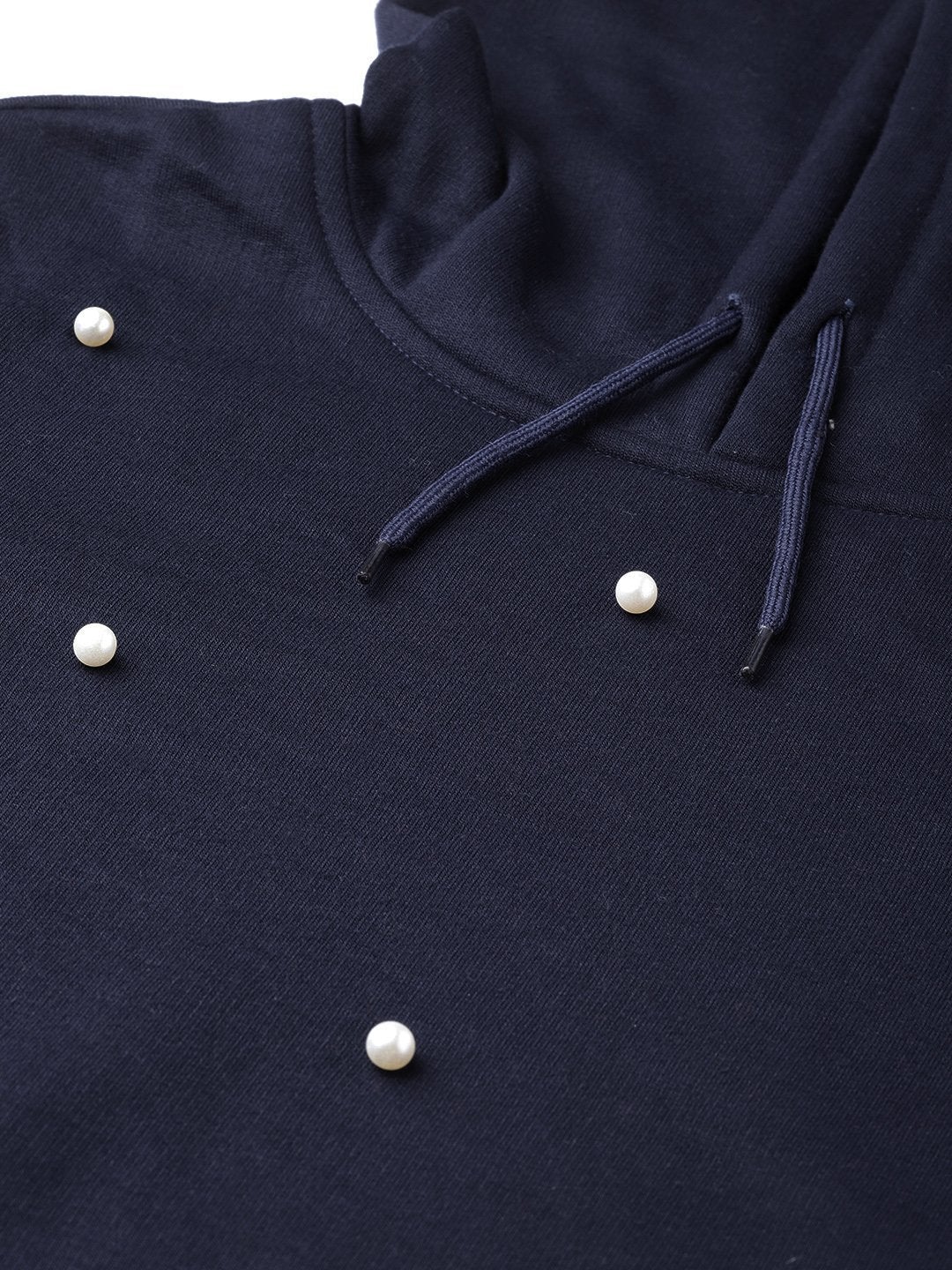 Women's Navy Pearl Crop Hoodie