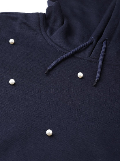 Women's Navy Pearl Crop Hoodie