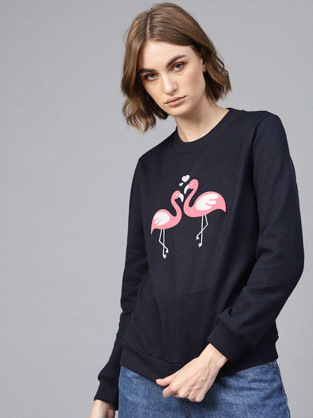 Women's Navy Flamingo Print Sweatshirt