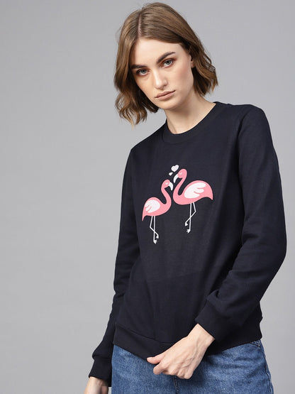 Women's Navy Flamingo Print Sweatshirt