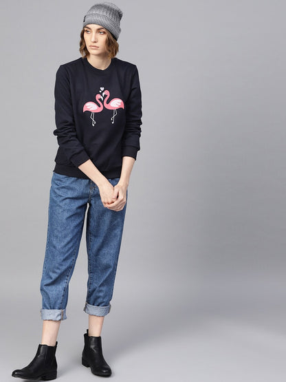 Women's Navy Flamingo Print Sweatshirt