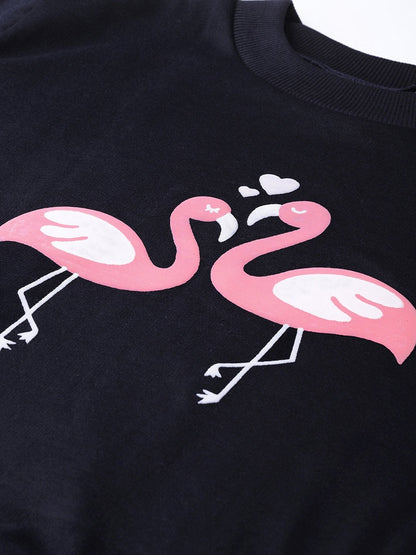 Women's Navy Flamingo Print Sweatshirt