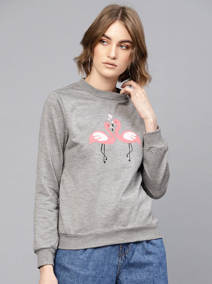 Women's Grey Flamingo Print Sweatshirt